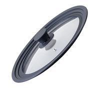 Fackelmann Couvercle universel en verre Ø24-26-28 cm avec bord en silicone, valve vapeur et bouton ergonomique Soft Touch - Couvercle pour casseroles et poêles