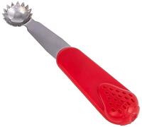 Fackelmann Dénoyauteur de tomates et fraises pour retirer la tige, boléro fruits en acier inoxydable et manche en ABS avec design fraise, passe au lave-vaisselle, couleur inox et rouge, 12 x 2,5 cm