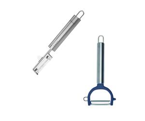 Fackelmann Duo éplucheurs légumes pendule et rasoir inox | Épluchage précis, Lames mobiles, Duo 2 pièces, Inox et plastique, 19 cm et 17,4 cm, Passe au lave-vaisselle