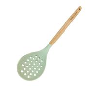 Fackelmann Ocean Écumoire en silicone, noyau rigide en acier, manche en bois antidérapant et ergonomique, passe au lave-vaisselle, 32 x 8 cm, vert d'eau, 1 unité