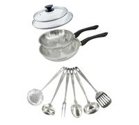 Set 2 poêles 20 et 24 cm en inox, couvercle verre et 6 ustensiles inox Fackelmann Geneva