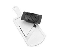 Fackelmann Mandoline épaisse/fine avec support - Coupe-légumes inox double face - Qualité supérieure (blanc/noir) - 1 pièce