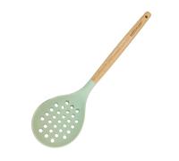 Fackelmann Ocean Écumoire en silicone, noyau rigide en acier, manche en bois antidérapant et ergonomique, passe au lave-vaisselle, 32 x 8 cm, vert d'eau, 1 unité