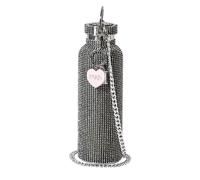 Paris Hilton Bouteille d'eau noire scintillante, 750ml avec corps en acier inoxydable et strass Bouteille d'eau avec pendentif en métal et chaîne de transport amovible, idéale pour les déplacements