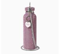 FACKELMANN Paris Hilton Gourde rose pailletée de 750 ml avec corps en acier inoxydable et strass - Bouteille d'eau avec pendentif en métal et chaîne de transport amovible