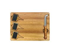 Fackelmann Plateau à Fromage avec Couteau et Ardoise 32,5 cm | Présentation soignée des fromages, Trois ardoises pour nommer chaque pièce, Bois 32 5 x 23,5 cm