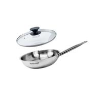 Fackelmann Poêle de Cuisson 28 cm Inox 18/8, Couvercle en Verre, Poêle Induction, Poêle Sans PFAS, Manche Riveté, 28 cm