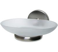 Fackelmann Porte-savon FUSION, porte-savon avec support nickelé, porte-savon en verre (couleur : argent/laiteux), quantité : 1 pièce, 14 x 7 x 11 cm, aspect acier inoxydable