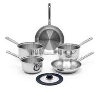Fackelmann Rhona - Lot de 3 casseroles 18/20/22 cm et 2 poêles 24/28 cm en inox avec couvercle adaptable Transparent|Gris