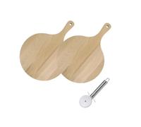 Fackelmann Set 2 planches à pizza bois avec roulette inox 18,5 cm | Service à partager sans prise de tête, 2 planches bois 30 cm, Roulette inox 18,5 cm, Format 44 x 30 x 1,8 cm, Acier