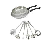 Set 2 poêles 24 et 28 cm en inox et 6 ustensiles inox Fackelmann Geneva