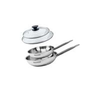 Fackelmann Set 2 poêles inox 20 et 24 cm avec couvercles verre | Set complet avec couvercles, 2 poêles 20 et 24 cm, Inox 18/8 et verre, Choix du bon format, Induction et four, Sans PFAS