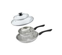 Fackelmann Set 2 poêles inox 20 et 28 cm avec couvercles verre | Cuisson maîtrisée, Couvercles verre, Deux tailles pratiques, Inox 18/8, Induction et four, Sans PFAS