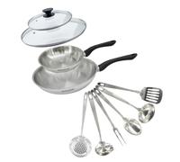 Fackelmann Ensemble poêles Geneva 20/28 cm Inox – Tous feux/Induction, 2 couvercles, 6 ustensiles