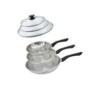 Set 3 poêles 20 24 et 28 cm en inox et 3 couvercles verre Fackelmann Geneva