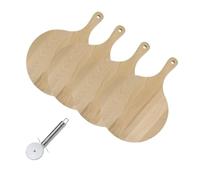 Fackelmann Set 4 planches à pizza bois avec roulette inox 18,5 cm