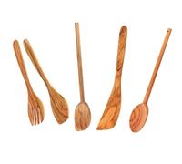 Fackelmann 9902050 Ensemble ustensiles de cuisine en bois d'olivier, 4 pièces, couverts à salade, cuillères, spatule, Bois d'olivier, 30 cm, Marron