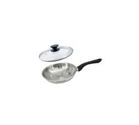 Fackelmann 9441550 Lot de poêles à frire 20 cm en acier inoxydable 18/8 et couvercle en verre pour tous les types de feux à induction, poêle sans PFAS, acier inoxydable 18/8, verre, 20 cm