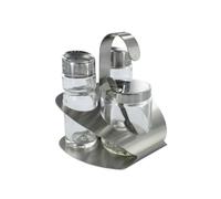 Fackelmann Ensemble Sel et Poivre Moutarde Table Menage Epices Menage Kit Support à épices Salière Poivrière Moutardier Acier Inoxydable Verre