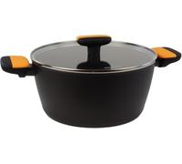 Fackelmann Soft Faitout avec couvercle, anti-adhésif, 24 cm, aluminium forgé, revêtement céramique Greblon sans PFA, convient pour induction, vitre, gaz et four, poignées Soft Touch, 1 unité