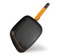 Fackelmann Soft Grill antiadhésif 28 cm, aluminium forgé, revêtement céramique Greblon sans PFA, convient pour induction, vitro, gaz et four, manche doux en silicone résistant à la chaleur