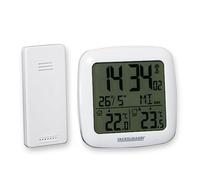 FACKELMANN station météo radio avec capteur extérieur Tecno, thermomètre sans fil au design blanc moderne, réveil numérique avec grand écran & fonction rétroéclairage