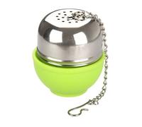 Facklemann 49130 Boule à thé ovale avec support, boule à thé, infuseur à thé, infuseur de tisane, Acier inoxydable, ABS, Vert, Argenté, 4 x 4,5 cm