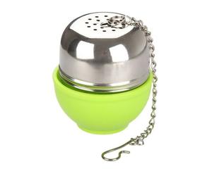 Facklemann 49130 Boule À Thé Ovale Avec Support, Boule À Thé, Infuseur À Thé, Infuseur De Tisane, Acier Inoxydable, Abs, Vert, Argenté, 4 X 4,5 Cm