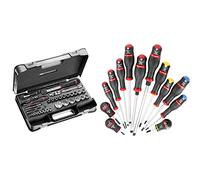 Facom - Coffret à Douille - RS.161-2 - Coffret Outils Complet - 55 Pièces Clés à Douille, 2 Cliquets et 4 Rallonges - Plateau Thermoformé & ATXH.J13 - Jeux de 13 Tournevis ProTwist Pour Vis à Fente