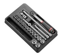 FACOM - Module Douilles 3/8" 6 Pans Métriques - MOD.J161-36 - Outillage Complet 20 Pièces - Inclus 1 Cliquet 3/8" Étanche, 15 Douilles, 2 Rallonges, 1 Cardan, 1 Poignée Coulissante 3/8" et 1 Plateau