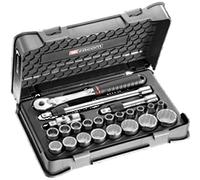 FACOM SL.171-3P12 Coffret de Douilles 12 Pans métriques cliquet verrouillage, Noir/Gris, 1/2", Set de 23 Pièces