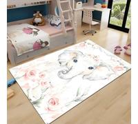 Fadaing Tapis à poils courts à poils courts motif aquarelle et éléphant - 160 x 230 cm - Lavable - Antidérapant - Intérieur - Motif 3D coloré - Pour fille et garçon