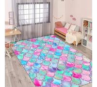 Fadaing Tapis à poils courts en forme d'écailles de sirène - 90 x 150 cm - Lavable - Antidérapant - Intérieur - Motif coloré 3D - Pour chambre à coucher - Pour filles, garçons et enfants