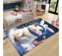 Fadaing Tapis à poils courts - Motif lapin de dessin animé - 90 x 150 cm - Lavable - Antidérapant - Intérieur - Motif 3D coloré - Pour fille et garçon