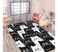 Fadaing Tapis de salon, motif chat noir et blanc, 40 x 60 cm, pour chambre d'enfant, fille, garçon, dessin animé, tapis de salon, décoration de chambre à coucher
