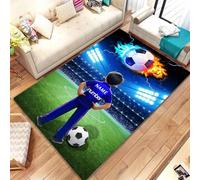 Fadaing Tapis Jeu Foot prénom personnalisé, 60x90cm Chambre Enfant | Soft dense surface carpet, comfortable for kids to sit, crawl and play all day long