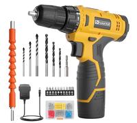 FADAKWALT Visseuse Devisseuse Sans Fil 12V, Perceuse Visseuse Sans Fil avec Batterie, 50 Pièces, 21+1 Réglages de Couple, 19 Nm, Lumières LED, Adaptée aux Travaux Domestiques, Jaune