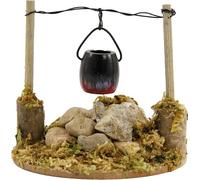FADEDA Feu de camp avec seau et LED (bateau. - Marche/arrêt) - Hauteur : 7 cm - Peinte à la main - Figurines de crèche détaillées - Décoration de table de Noël - Accessoires de crèche