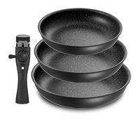 Fadware Lot de 3 Poêles avec Poignée Amovible (20/24/28 cm) - Revêtement Anti-adhésif, 75% Gain de Place, Poêles Induction et Tous Feux, Empilables pour Petites Cuisines et Camping-Car, Passe au Four
