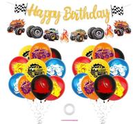 FAELNK Monster Truck Décoration de Camions avec Bannières Ballons en Latex pour une Fête D'anniversaire D'enfants sur le Thème des Monster Trucks
