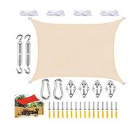 FAFAKO Voile d'ombrage rectangulaire, imperméable, pour le jardin, protection UV, avec corde en nylon et œillets pour le jardin en extérieur (beige, 3,6 x 3,6 m)