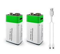 Fafeicy Batterie Lithium 9V Rechargeable 650mAh, Port Type-C Tension (2 | 9V Li-ion Rechargeable, Remplace 20+ Piles Alcalines 9V, pour Guitare et Micro Sans Fil, Voyant de Charge Rouge/Bleu