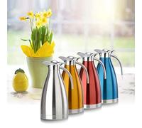 Fafeicy Carafe à café Isolée Sous Vide en Acier Inoxydable, Double Paroi 1,5 L 2 L avec un Bouton-poussoir, Théière Résistante à la Rouille Maintient les Boissons entre 122 et 140 °F pour une (2L)