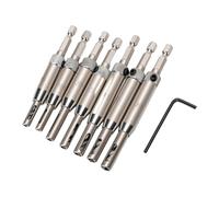 Fafeicy Foret Auto-centreur, 7 Pièces HSS Kit Alignement Charnière | Forets en Acier Rapide avec Boîtier en Laiton, Queue Hexagonale de 6,35 Mm, Doubles évents de Copeaux, pour Quincaillerie