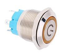 Fafeicy Interrupteur à Bouton Poussoir étanche 19mm, Anneau Lumineux | Montage sur panneau en acier inoxydable, réinitialisation automatique 1NO à 4 broches, joint étanche à la poussière IP65,