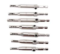 Fafeicy Jeu de Forets Auto-centrants, 7 Pièces Charnières Alignement | Acier Rapide avec Boîtier en Laiton, Queue Hexagonale de 1/4in, Doubles Orifices D'évacuation pour Installation D'armoires,