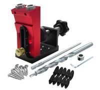 Fafeicy Kit de Gabarit de Trou de Poche Réglable Localisateur de Trou incliné à 15 Degrés Outil de Cheville en Alliage D'aluminium avec Foret et Vis pour la Menuiserie de Joints de (rouge noir)