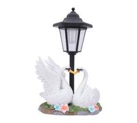 Fafeicy Lanterne Solaire de Cygne, Statue de Jardin en Résine avec Deux Cygnes Nichés pour Allée de Pelouse de Patio
