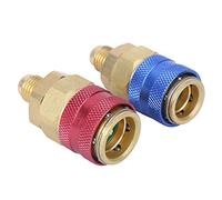 Fafeicy Raccord Rapide Laiton 1/4 Pouce SAE R134A, Connecteur Haute et Basse Pression Rouge Bleu avec Bague Moletée à Verrouillage à Ressort pour Valve Climatisation AC