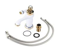 Fafeicy Robinet d'eau, Robinet D'évier G1/2, Robinet d'eau Chaude et Froide en Laiton, Robinet Floral en Céramique Vintage pour Cuisines de Salle de Bain(Peinture Blanche)